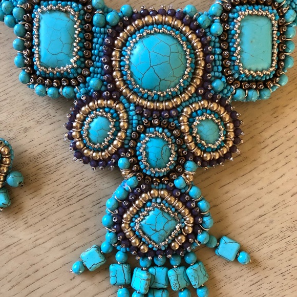 Turquoise Necklace and Earrings - Picture 2 of 2